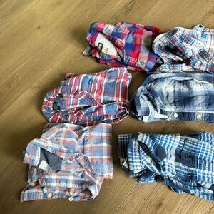Six long sleeve button-down shirts, size 7 polo Oshkosh, Carter’s gap, etc.
